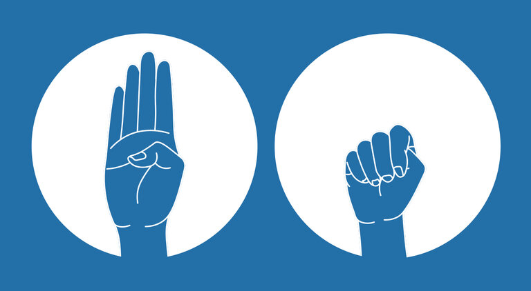 Eine Illustration von zwei Händen, welche Hilfe signalisieren. 